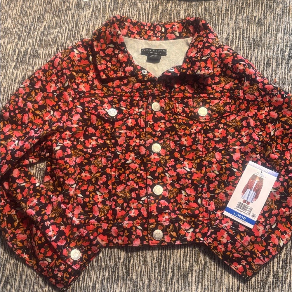 Social Standard by Sanctuary Girls Floral Jacket Size L(10/12) Pink